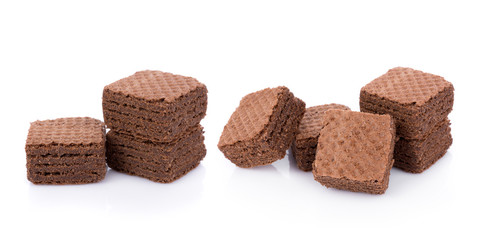 Wafers cubes with chocolate isolated on white background