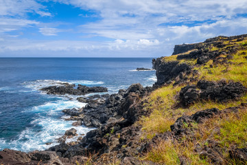 Easter island cliffs and pacific ocean landscape
