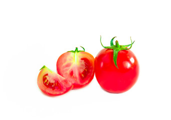 Fresh cut tomatoes isolated on white background