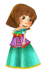 cartoon medieval character beautiful princess standing looking and smiling isolated