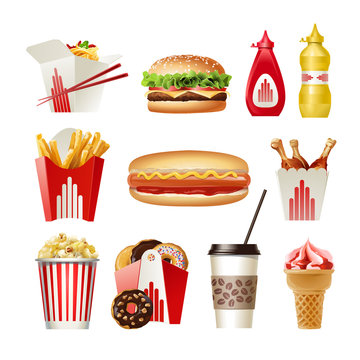 Set beautiful cartoon icons of fast food