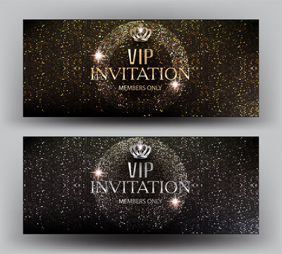 Gold and silver VIP banners with abstract background. Vector illustration