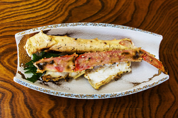 Cut grilled King crab legs