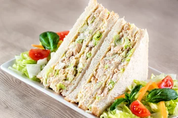 Zelfklevend Fotobehang Chicken and mayonnaise sandwich slices. © karelnoppe