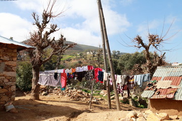 Clothes hanging to dry in the sun in a traditional way