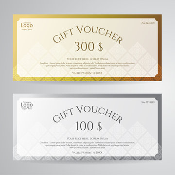 Elegant gift voucher or gift card in gold and silver tone