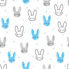 Cercles muraux Lapin Motif de lapin sans couture. Fond de vecteur avec des lapins bleus et gris.