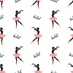 Ballet dancers seamless pattern. Vector background with ballerinas.