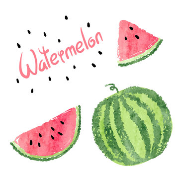 Watercolor watermelon set. Vector illustration.