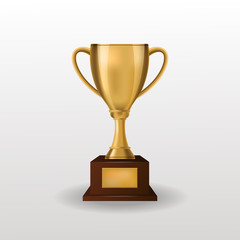 Realistic vector winner gold trophy cup.