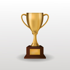 Realistic vector winner gold trophy cup.