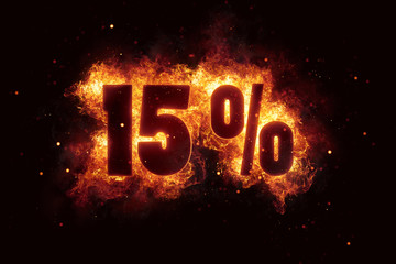 burning 15 percent sign discount offer fire off