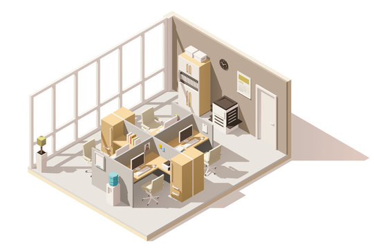 Vector isometric low poly office room