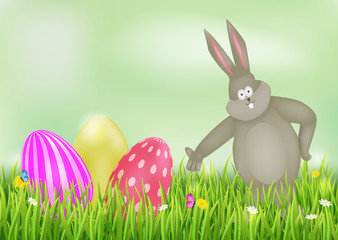 Background with Easter eggs and Bunny.