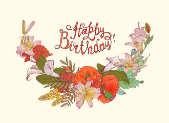Happy Birthday! Congratulation card with flowers