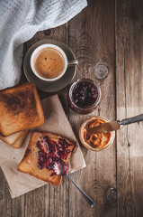 Peanut butter with jam and rustic dough. Peanut butter and jelly