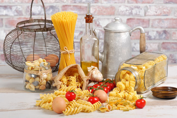 pastas with eggs and cherry tomatoes