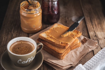 Peanut butter with jam and rustic dough. Peanut butter and jelly