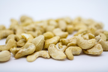 Cashew nuts with a white background