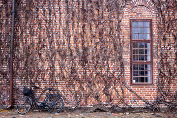 Copenhagen, red wall, bicycle, bike