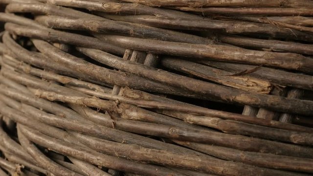 Details of coiled container in a barn 4K 2160p 30fps UltraHD footage - Close-up texture of wicker basket slow tilt 3840X2160 UHD video