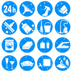 House cleaning service logo, set. Abstract concept. Raster illustration on white background.