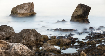 Landscape with long exposure in Cala del Cuervo. Natural Park Cabo de Gata. Spain.