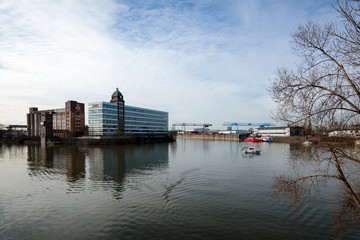 View to former Duesseldorf Harbour-Storehouses/ Germany