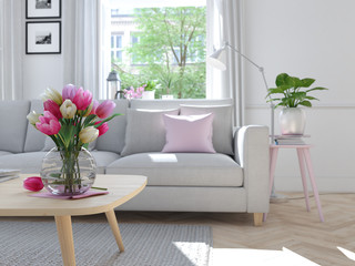modern living room in townhouse. 3d rendering - 140521801