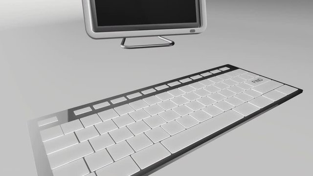 Seamless looping 3D animation of a computer keyboard with a find key pressed red and chrome version 