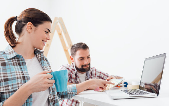 Couple choosing paint colors