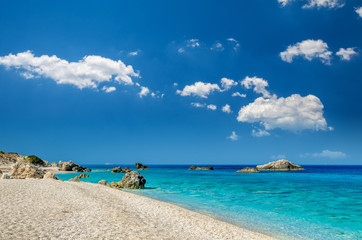 Fototapeta premium Kathisma Beach, Lefkada Island, Greece. Kathisma Beach is one of the best beaches in Lefkada Island in Ionian Sea