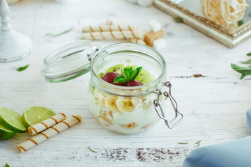 Creamy dessert of bananas and kiwi