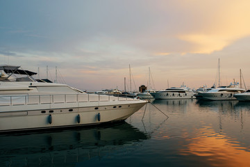 Fototapeta premium A beautiful view of the sea. Sea coast. Port with a large number of ships