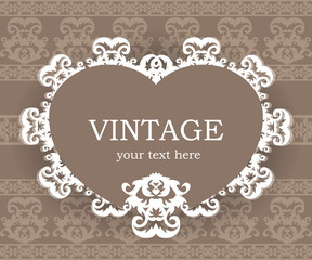 Beige classic frame. Vintage background. Elegant design element template with place for your text. Lace decoration for birthday greeting card, wedding invitation.