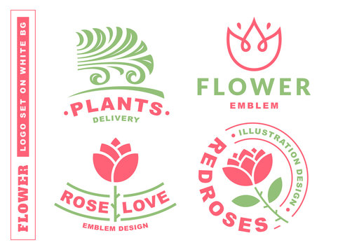 Set flowers logo - vector illustration, emblem design on white background