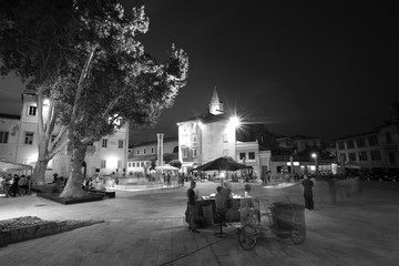 City square of the resort town on the Adriatic coast at night.Croatia.