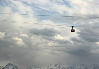 Fototapeta na wymiar Almaty, Kazakhstan, view to mountains and Cableway
