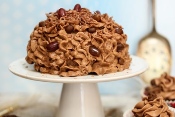 Homemade Chocolate dome cake with coffee buttercream frosting