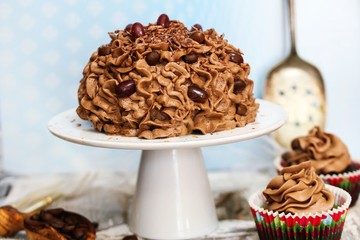 Homemade Chocolate dome cake with coffee buttercream frosting