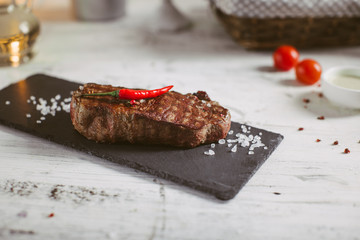 Steak meat ribay with salt and pepper