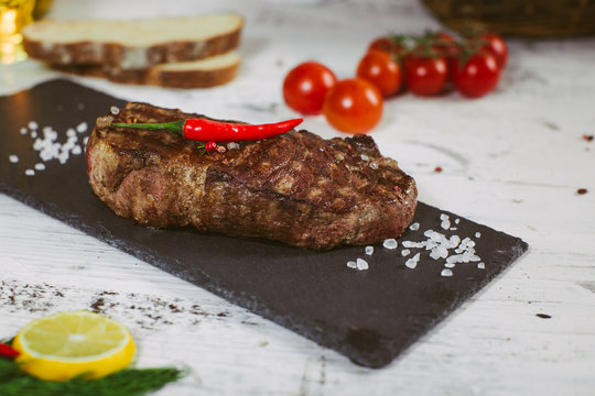 Steak meat ribay with salt and pepper