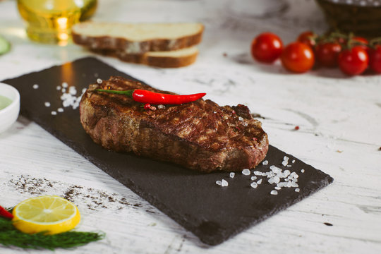 Steak meat ribay with salt and pepper