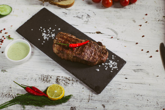 Steak meat ribay with salt and pepper
