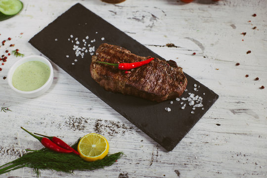 Steak meat ribay with salt and pepper