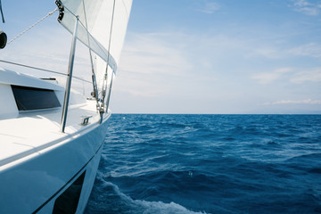 Beautiful yacht in open sea. Traveling, yachting, sailing concept.