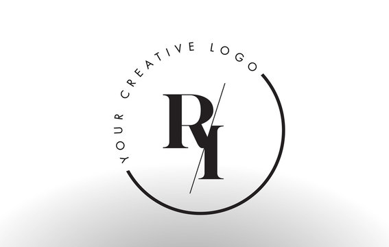 RI Serif Letter Logo Design with Creative Intersected Cut.