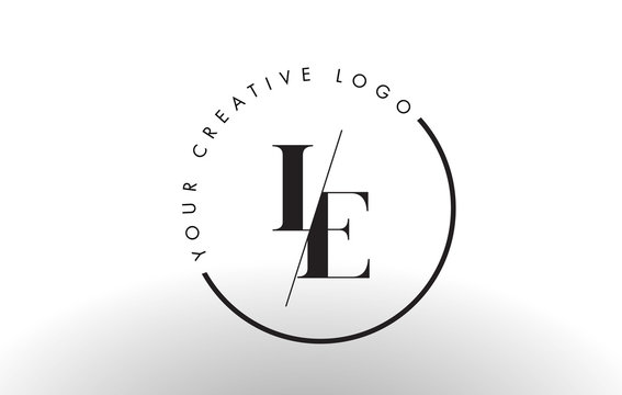 LE Serif Letter Logo Design with Creative Intersected Cut.