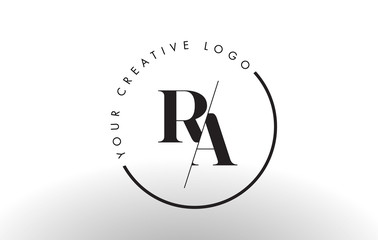 RA Serif Letter Logo Design with Creative Intersected Cut.