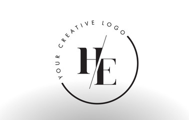 HE Serif Letter Logo Design with Creative Intersected Cut.